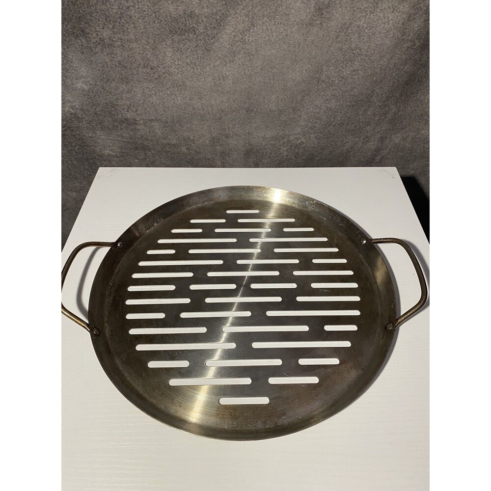 Pampered Chef 12" Round BBQ Grill Pizza Pan Stainless Steel Perforated 2 Handles